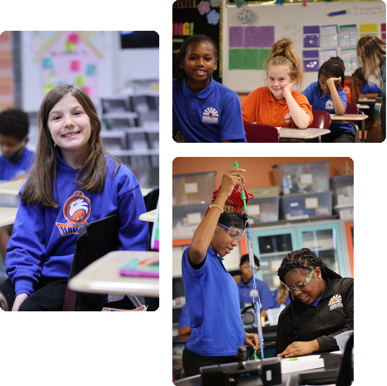 Students engaged in learning and interacting in a classroom collage